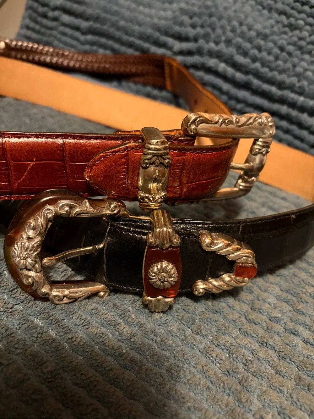 Set of 2 unique Vintage Brighton Belts leather medium brown black